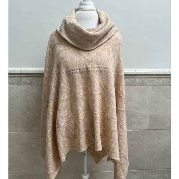 Women's Cowl Turtleneck Oversized Poncho Sweater One Size, World Market, Cream - Picture 1 of 12